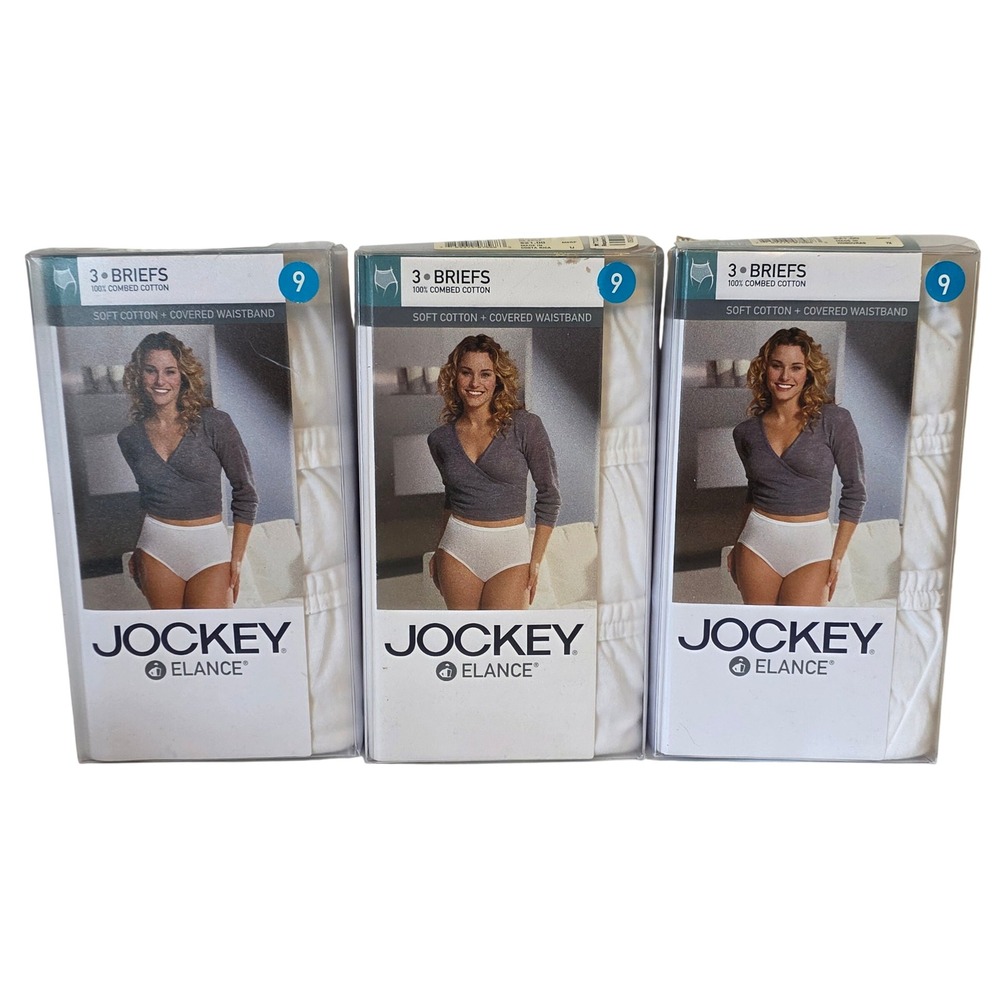 New Lot of 3 Jockey Elance Briefs 3-Packs White Size 9 2XXL 100% Cotton 9 Pairs